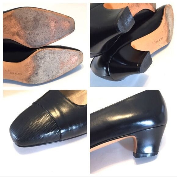 Salvatore Ferragamo Womens Black Block Heel Pumps Cap Toe size 7.5 AA Narrow - Picture 8 of 8